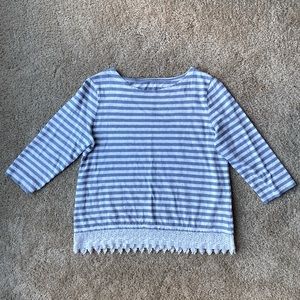 Blue Stripped Tee w/Crochet Detail